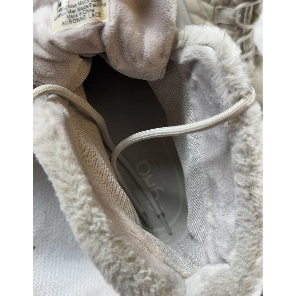 Ryka Aubonne Lace Shoes Womens Size 10M Beige Faux Fur Quilted Winter Boots Warm